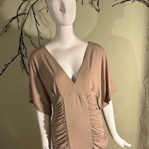 Boston Proper Beige V-Neck Ruched top
